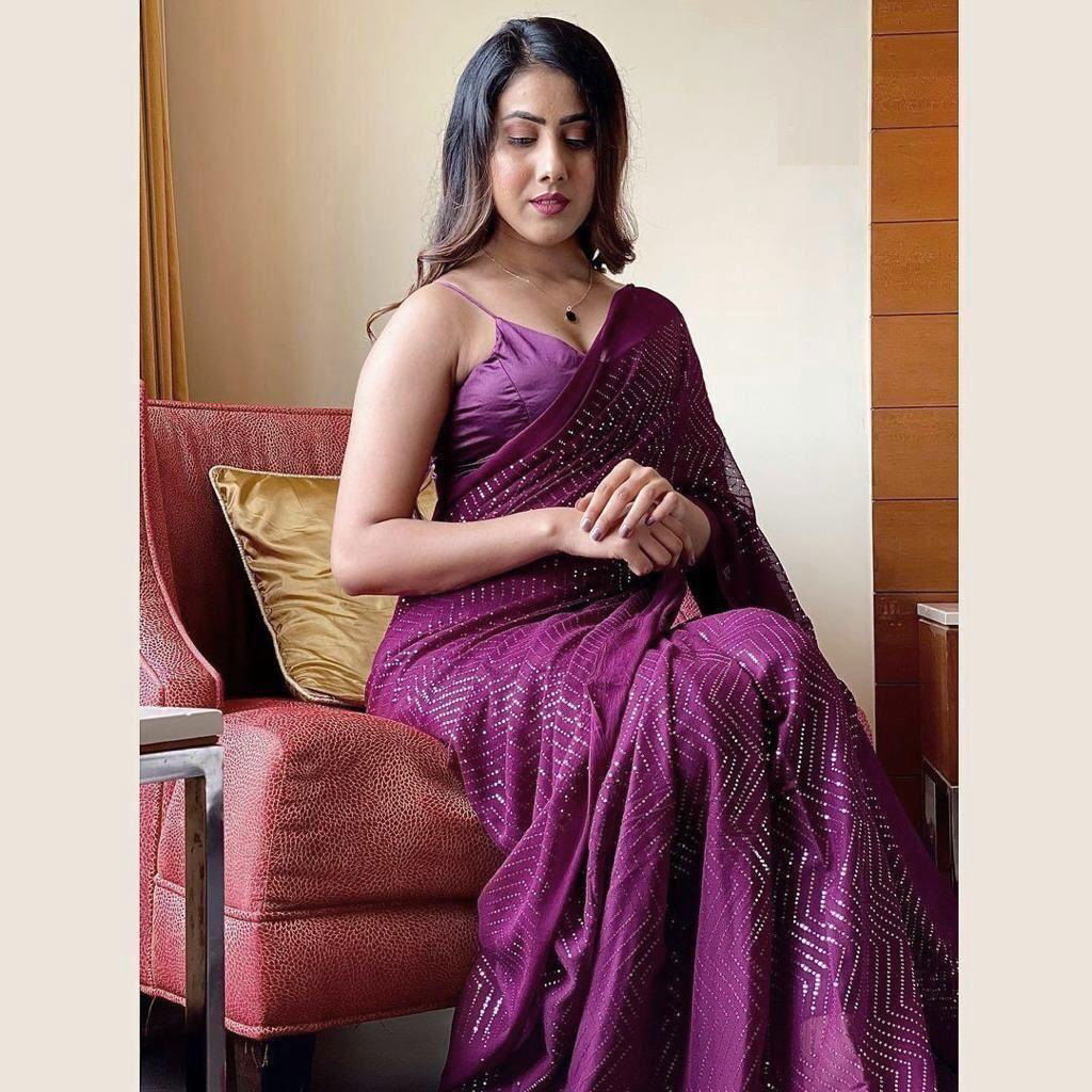 253 Beautiful Fancy Ethnic Wear Sequence Georgette Designer Saree Collection